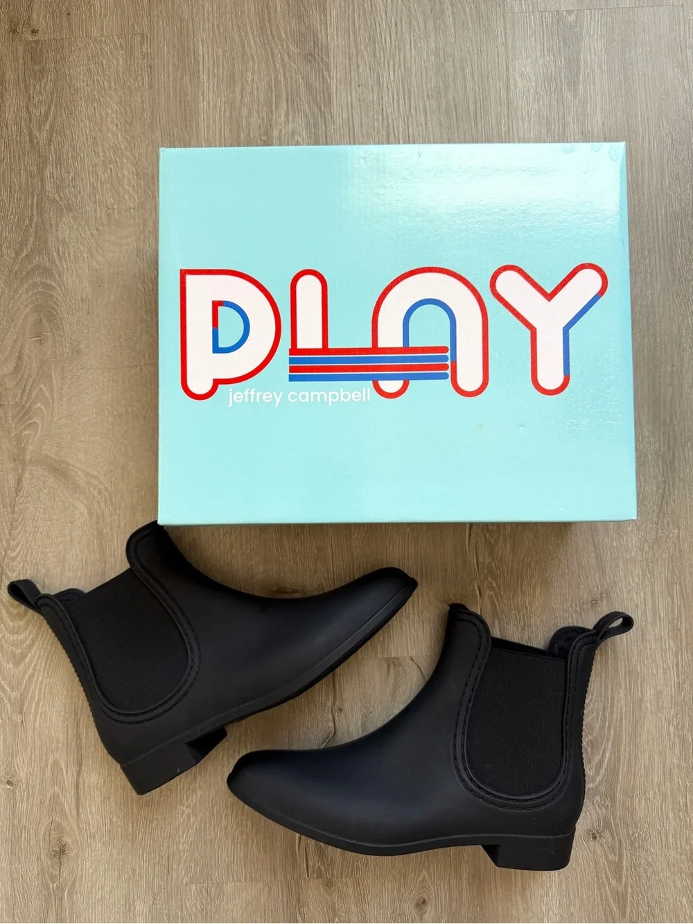 Jeffrey Campbell Forecast Chelsea Waterproof Rain Ankle Booties Black 8